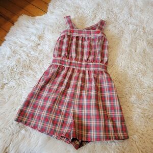 Vintage Kids Plaid Overall Romper Shorts Size 8